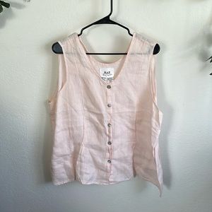 FLAX by Jeanne Engelhart pin-tucked sleeveless buttoned top